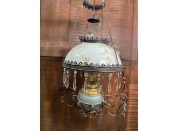 Fancy Antique 1880s Hanging Kerosene Library Lamp, Electrified