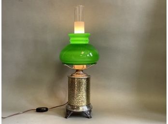 1880s Antique Victorian Kerosene Lamp With Cased Glass Shade
