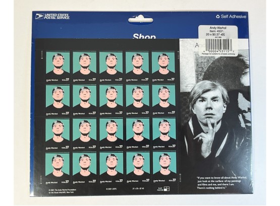 VINTAGE POP ARTIST ANDY WARHOL 37 Cent U.S. POSTAGE STAMPS - Single Sheet - SEALED With Envelope