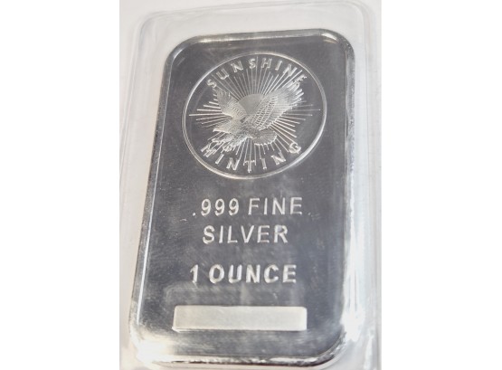 1oz .999 Pure Silver Bar - Sunshine Mint Sealed In Plastic