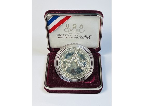 1988 Olympiad  U S Silver PROOF Dollar Commemorative Coin In Case