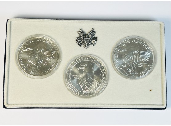 3 ......1983 Los Angeles Olympic Commemorative 3 Silver Dollar Coins Collector Set W/COA & Box