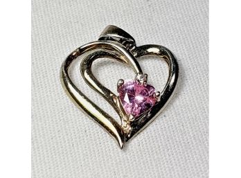 Sterling Silver Pink Stone Heart Pendant