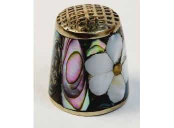 Vintage Enamel Mother Of Pearl Inlay Flower Design Thimble