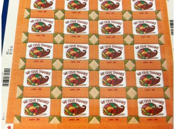 SEALED  THANKSGIVING  Full Stamp Sheet  Of 20 - 34 Cent Stamps NEW