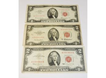 3 -  Red Seal $2 Dollar Bills (1-1953, 2-1963)