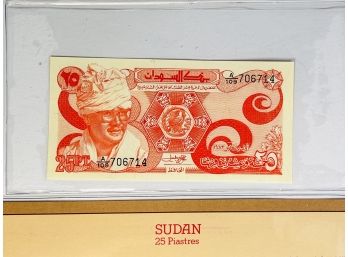 Sudan - 25 Piastres Uncirculated Foreign Paper Money Sealed With Info/ History Card