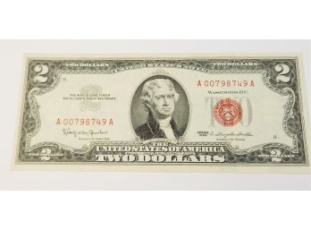 Sweet 1963 Red Seal $2 Dollar Bill (Low #)