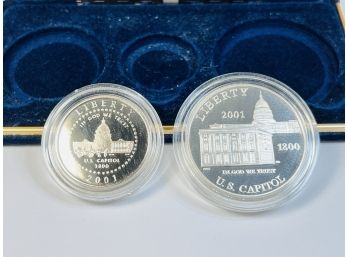 2001 U S Capitol Visitor's Center Commemorative 2 Coin Proof Set In Box