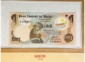 Malta - 1 Lira  Uncirculated Foreign Paper Money Sealed With Info/ History Card