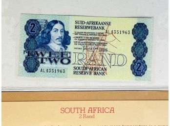 South Africa - 2 Rand  Uncirculated Foreign Paper Money Sealed With  Info/ History Card