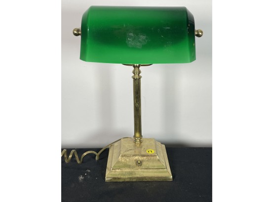 BRASS DESK LAMP WITH EMERALDLITE SHADE