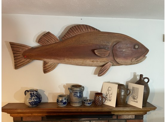 A LARGE FOLK ART CARVED FISH BY RENOWNED PORTUGUESE ARTIST