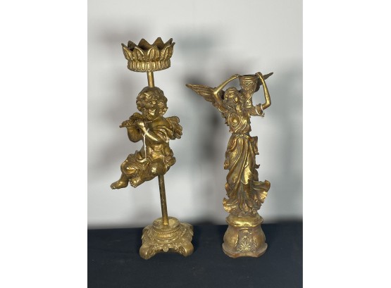 TWO GILTWOOD ANGEL CANDLESTICKS