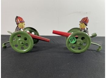 TWO ANTIQUE TOLEWARE TOY CANNONS