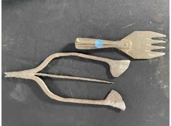TWO WROUGHT IRON FISHING SPEARHEADS