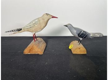 TWO JM BURNS CARVED AND PAINTED SHOREBIRDS