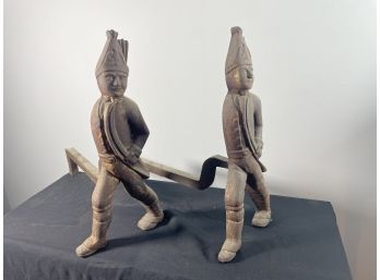 A PAIR OF CAST IRON HESSIAN SOLDIERS