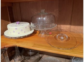 THREE LARGE VINTAGE GLASS SERVING PIECES, INCLUDES CAKE PLATES