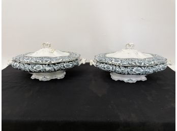 TWO ENGLISH IRONSTONE COVERED VEGETABLES IN THE BURLINGTON PATTERN