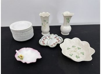 GROUPING OF BELLEEK AND OTHER PORCELAINS