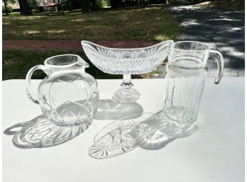 Group Of Cut Glass Pitchers And Candy Dish