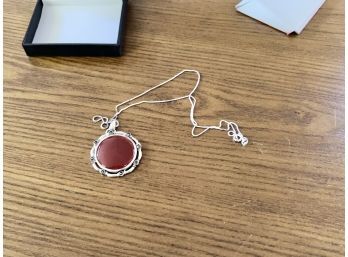 Italian Sterling Silver Marcasite With Polished Agate Stone Pendant