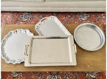 Group Of Various Metal Serving Trays