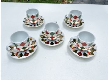 Service For 5 Harlequin Cups And Saucers - William Sonoma