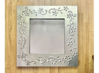 Silver Painted Floral Decorated Square Wall Mirror