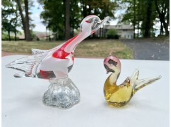 Pair Of Vintage Murano Glass Birds - One Made In Italy