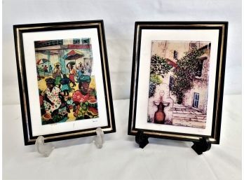 Two Colorful Framed Tiled Prints Signed By Artist