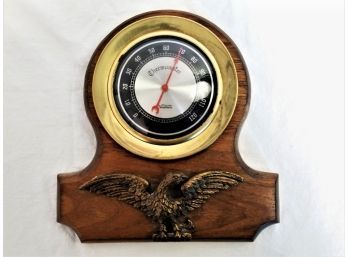 Vintage Verichron Thermometer Early American Wood Framed With Metal Eagle