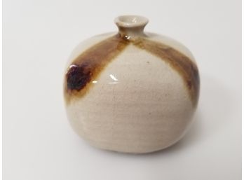 MCM Small Square Drip Glaze Pottery Bud Vase By Takahashi San Francisco Japan