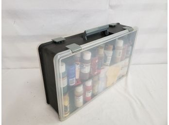 Acrylic Artist Paints And Assorted Brushes With Two Sided Carrying Case