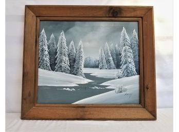 Beautiful Winter Landscape Framed Oil Painting Signed By Artist Henessy