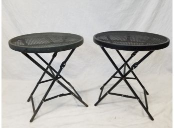 Two Small Folding Steel Mesh Outdoor Patio Tables