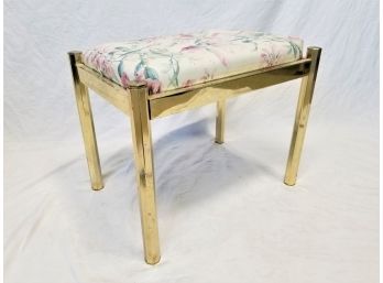 Vintage Gold Tone Vanity Bench With Floral Cushion