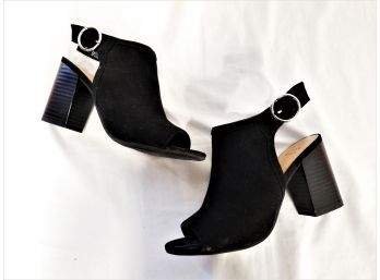 Women's Black  Sling Back Peep Toe Heeled Sandal Size 6.5