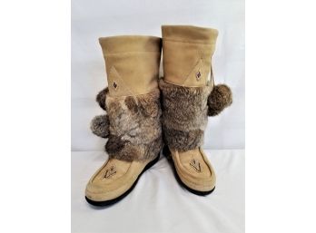 Women's Luxurious Muks Mukluks London Suede & Rabbit Fur Boots Size 10