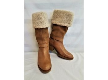 COACH Tan 'Parka' Leather Shearling Mid Calf Boots Size 10
