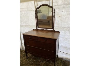 Antique Wood Dresser And Mirror