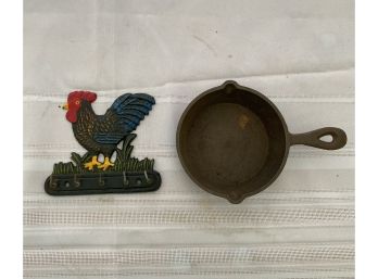 Cast Iron Rooster Hook And Mini Pan