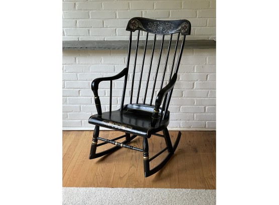 Stenciled Black Wooden Rocking Chair