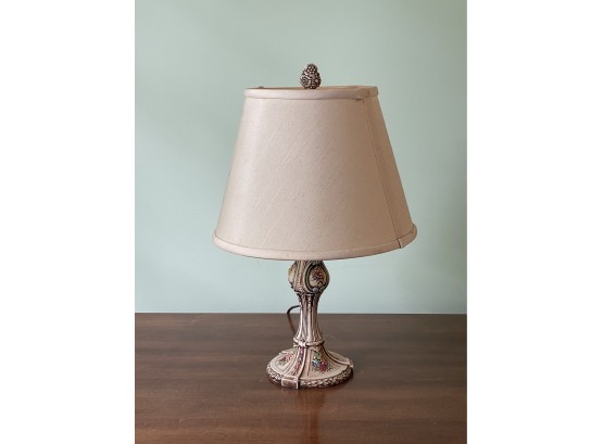 Vintage Metal Base Lamp With Floral Design