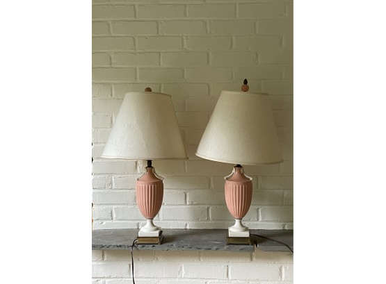 Pair Of Vintage Pink And White Lamps