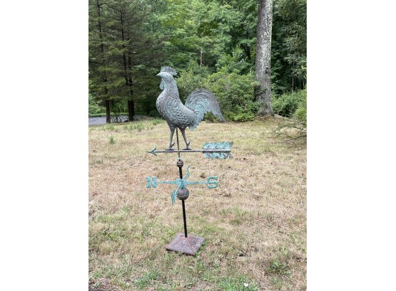 Antique Rooster Weathervane With Wooden Base