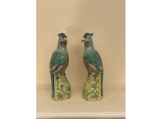 Pair Of Ceramic Parrots
