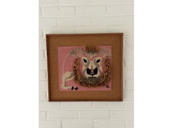 Vintage Lion Embroidery Framed Wall Art