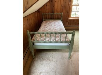 Wooden Twin Spindle Bed Painted Green Comes W/ Mattress